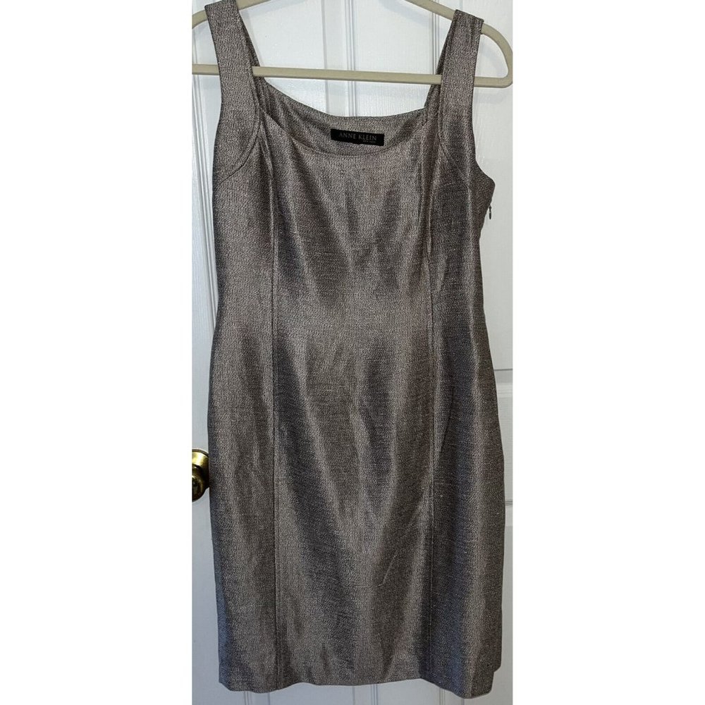 Anne Klein NY Womens Champagne Sleeveless Cocktail Zip Up Crew Neck Dress Lined